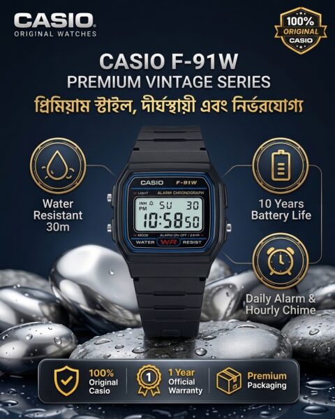 Casio F-91W Digital Watch – Vintage Look, Premium Quality